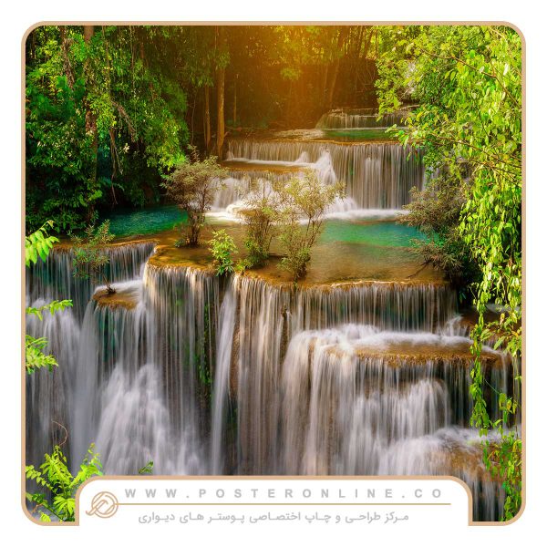 پوستر دیواری طبیعت سرسبز و ابشار زلال