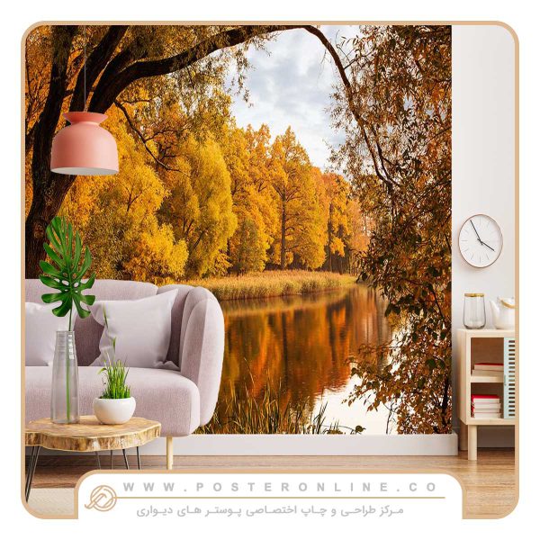 پوستر دیواری منظره پاییز طرح دریاچه پاییزی