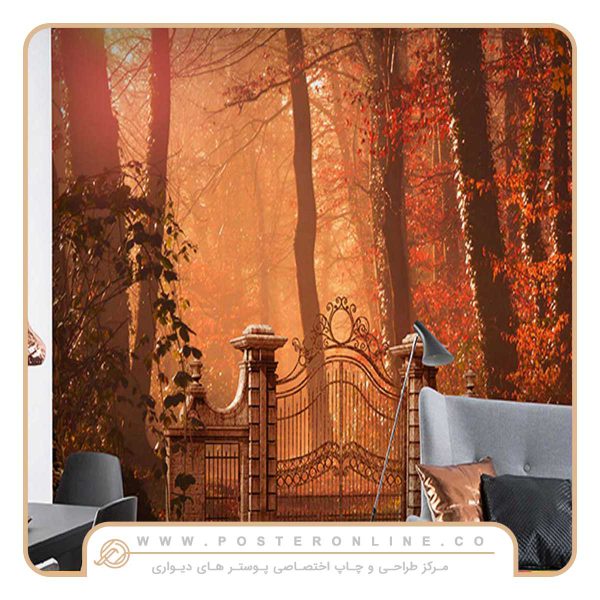 پوستر دیواری منظره پاییز طرح عمارت پاییزی کد n-6463