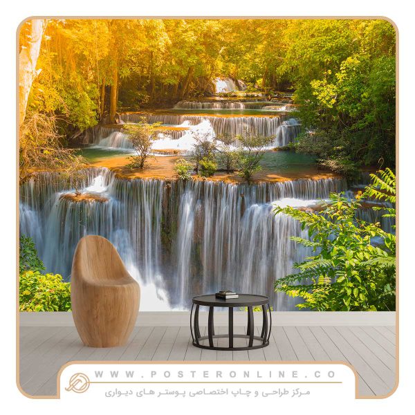 پوستر دیواری منظره آبشار در دل جنگل کد n-7738