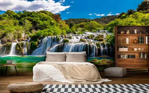 پوستر دیواری طبیعت سرسبز و ابشار