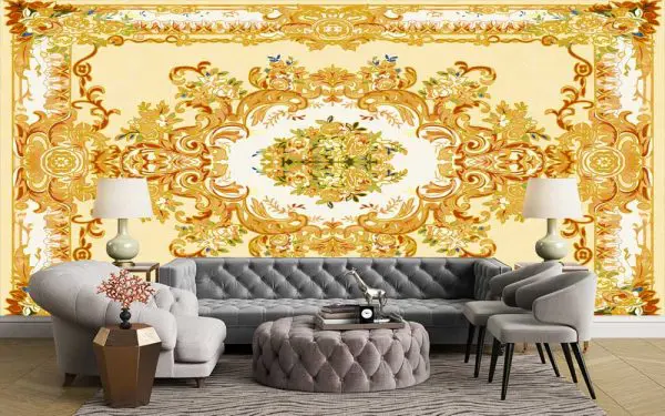 پوستر دیواری سنتی داماسک طلایی