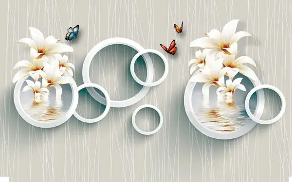 پوستر دیواری گل سه بعدی حلقوی پروانه ای