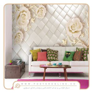پوستر دیواری گل سه بعدی رز سه بعدی شیری