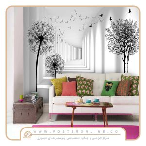 پوستر دیواری گل سه بعدی طرح گل قاصدکی