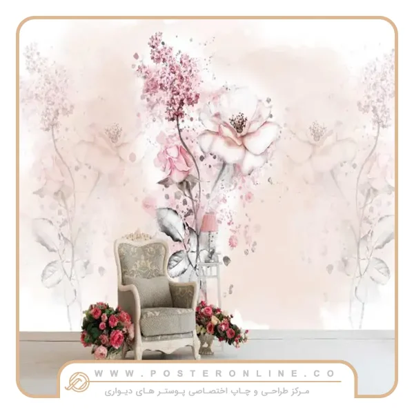 پوستر دیواری لاکچری شکوفه گل سفید صورتی83132