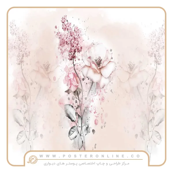 پوستر دیواری لاکچری شکوفه گل سفید صورتی