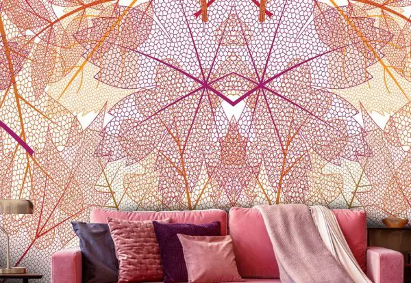 پوستر دیواری نقاشی برگ های صورتی