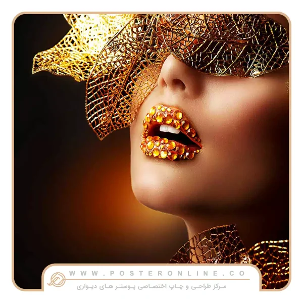 پوستر دیواری چهره زن با لب های طلایی