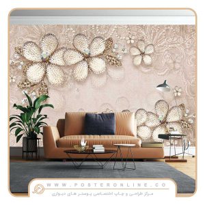 پوستر دیواری گل سه بعدی طرح جواهرات