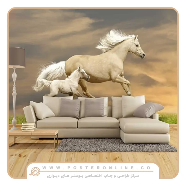 پوستر دیواری حیوانات طرح اسب با یال سفید