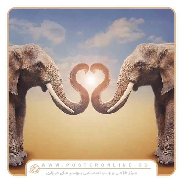 پوستر دیواری حیوانات طرح فیل های عاشق