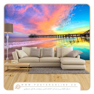 پوستر دیواری منظره دریا و آسمان رنگارنگ