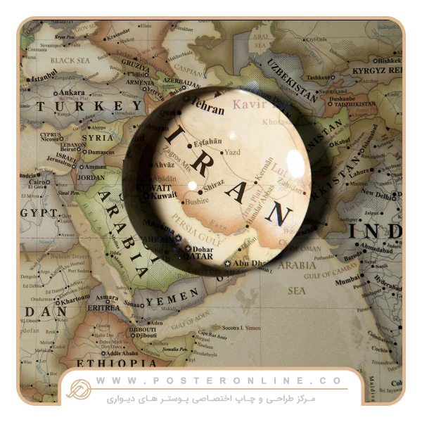 پوستر دیواری نقشه جهان طرح خاورمیانه