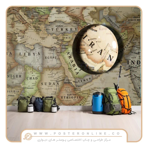 پوستر دیواری نقشه جهان طرح خاورمیانه
