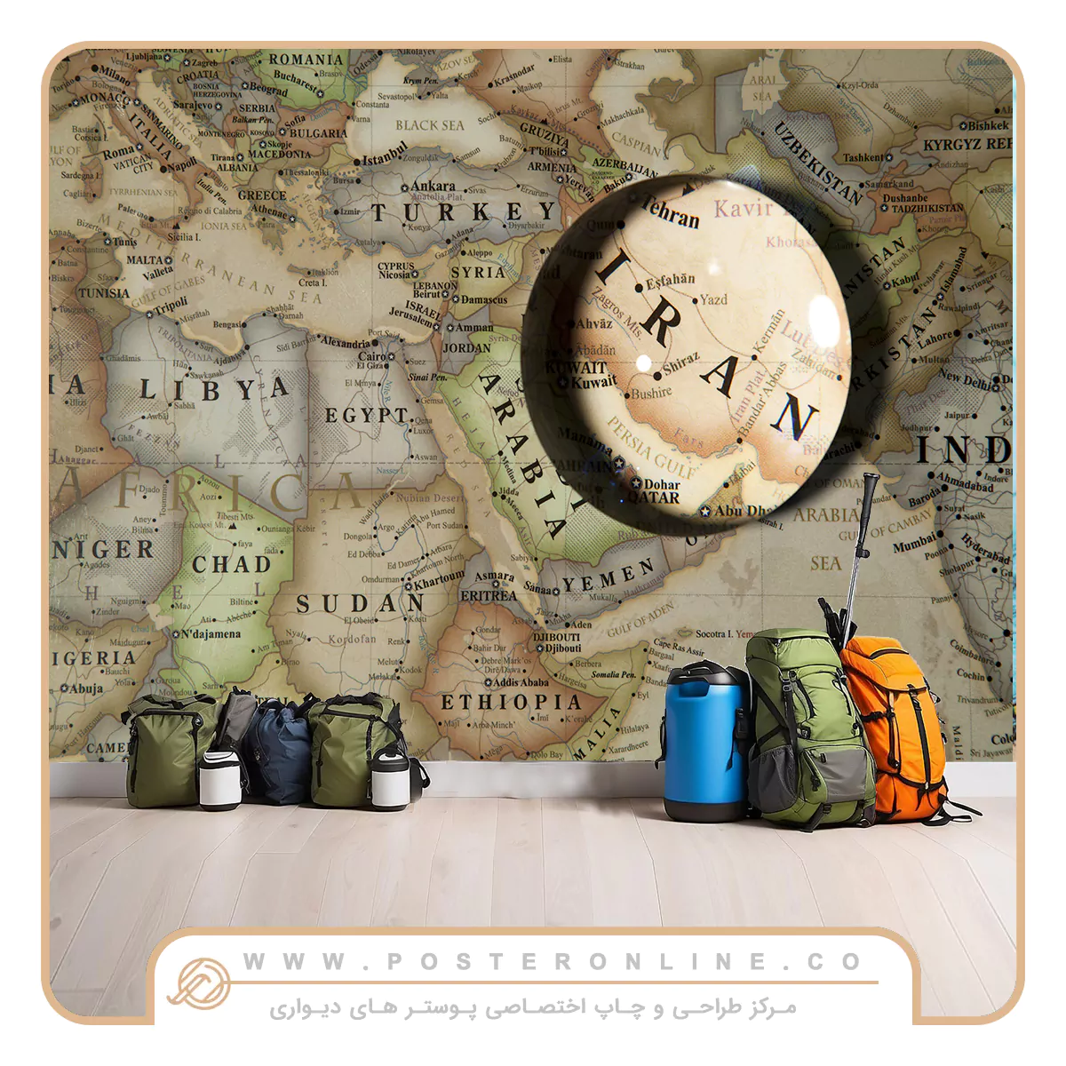 پوستر دیواری نقشه جهان طرح خاورمیانه