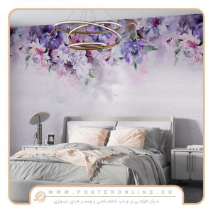 پوستر دیواری مدرن پشت تی گل های بنفش آبرنگی