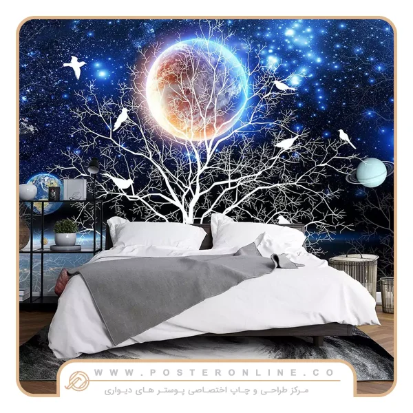 پوستر دیواری طرح آسمان شب و ماه