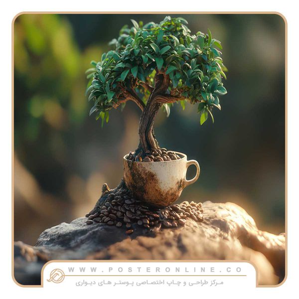 کاغذ دیواری کافی شاپ طرح فنجان و بوته قهوه