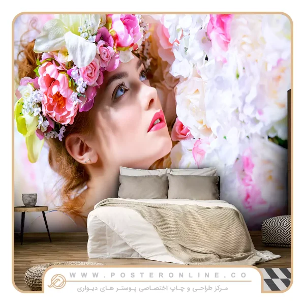 پوستر دیواری آرایشگاه زنانه طرح دختر و گل های زیبا
