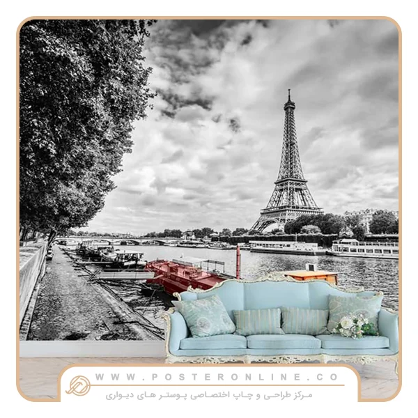 پوستر دیواری رودخانه سن پاریس و برج ایفل