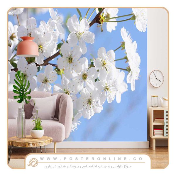 پوستر دیواری گل شکوفه سفید