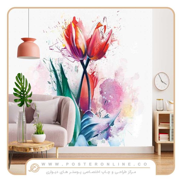 پوستر دیواری گل لاله آبرنگی