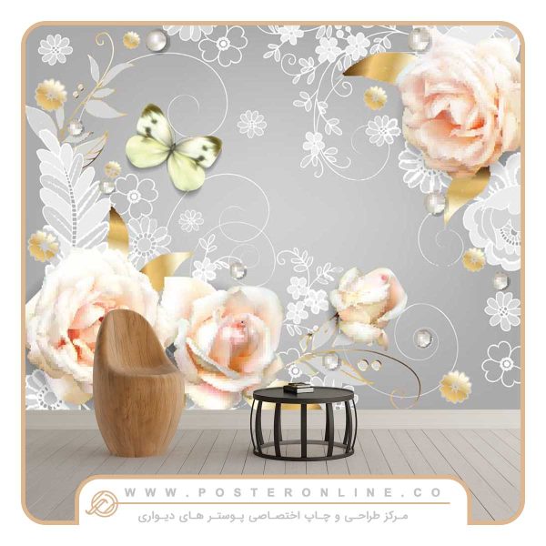 پوستر دیواری دوستی پروانه وگل