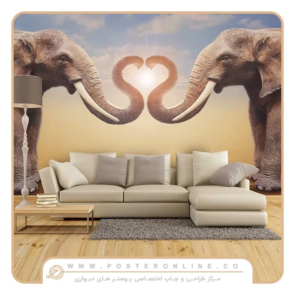 پوستر دیواری حیوانات طرح فیل های عاشق