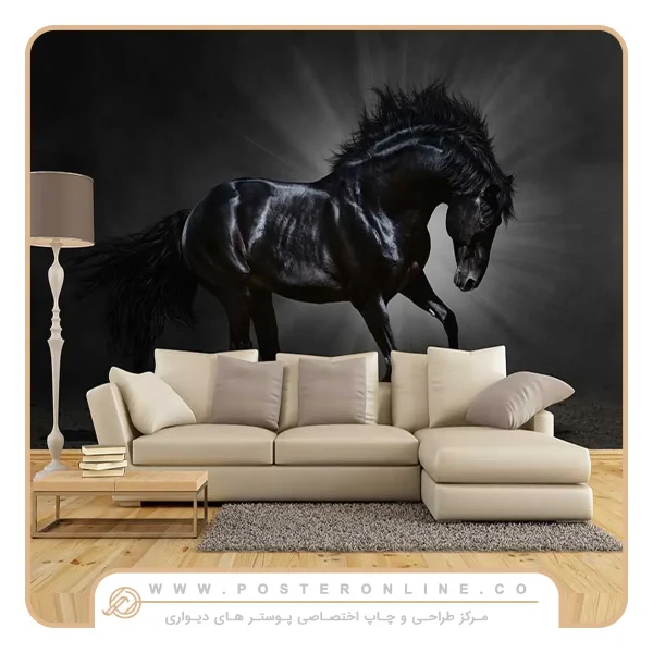 پوستر دیواری حیوانات مدل اسب مشکی وحشی