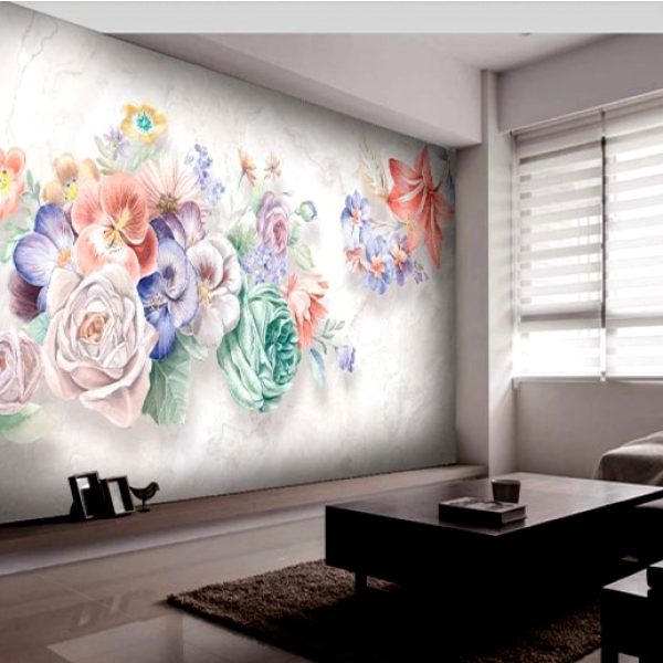 پوستر دیواری گل سه بعدی گل های ابرنگی رنگارنگ