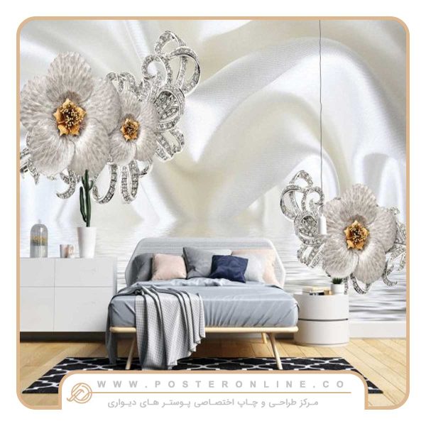 پوستر دیواری گل سه بعدی شبدر جواهراتی