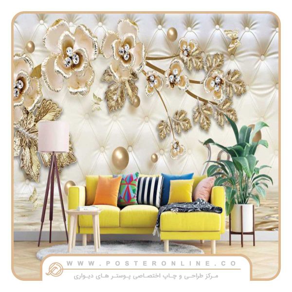 پوستر دیواری گل سه بعدی طرح گل نگینی