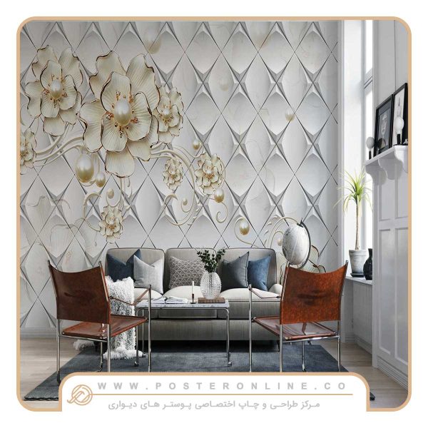 پوستر دیواری گل سه بعدی طرح گچبری