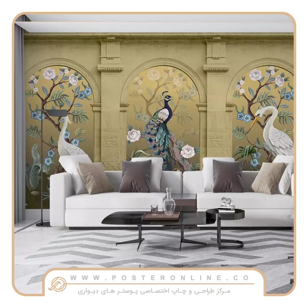 پوستر دیواری مدرن طرح طاووس طلایی