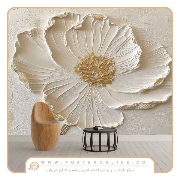 پوستر دیواری گل سه بعدی طرح گچبری برجسته