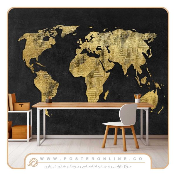 پوستر دیواری املاک طرح نقشه مشکی طلایی