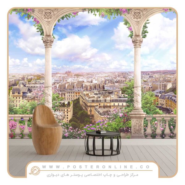 پوستر دیواری منظره بهار پنجره رو به شهر کد n-5865