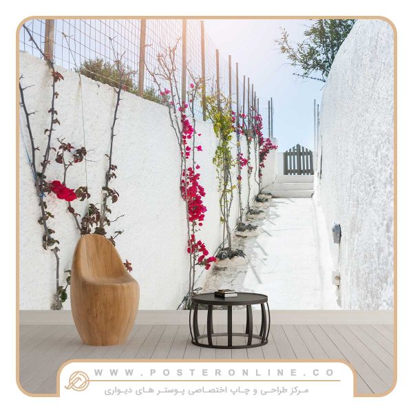 پوستر دیواری منظره بهار راه رو خانه ویلایی