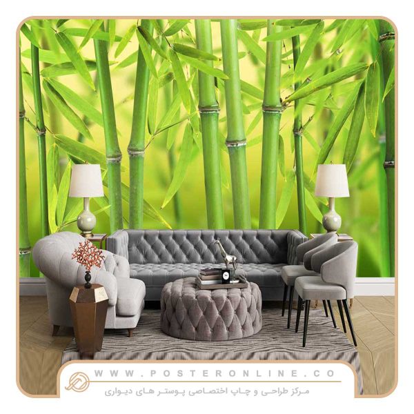 پوستر دیواری منظره تابستان شاخه های بامبو