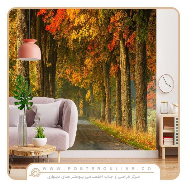پوستر دیواری منظره پاییز طرح جاده پاییزی