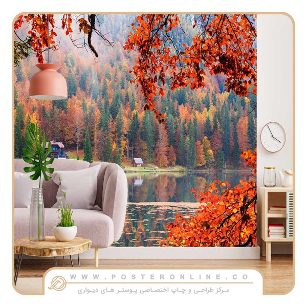 پوستر دیواری منظره پاییز و دریاچه پاییزی