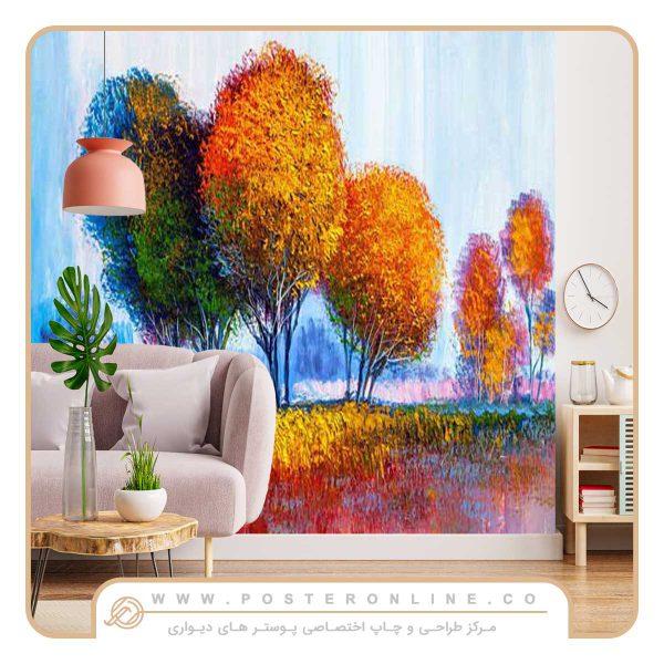 پوستر دیواری منظره پاییز طرح درختان نقاشی