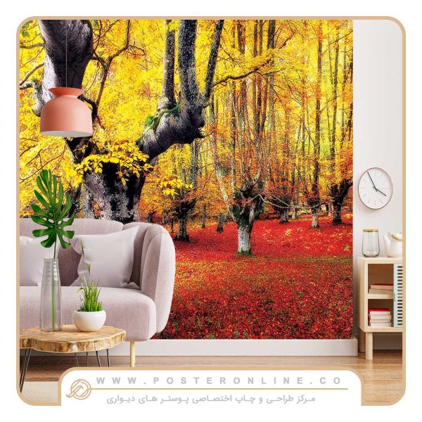 پوستر دیواری منظره پاییز طرح جنگل پاییزی زیبا