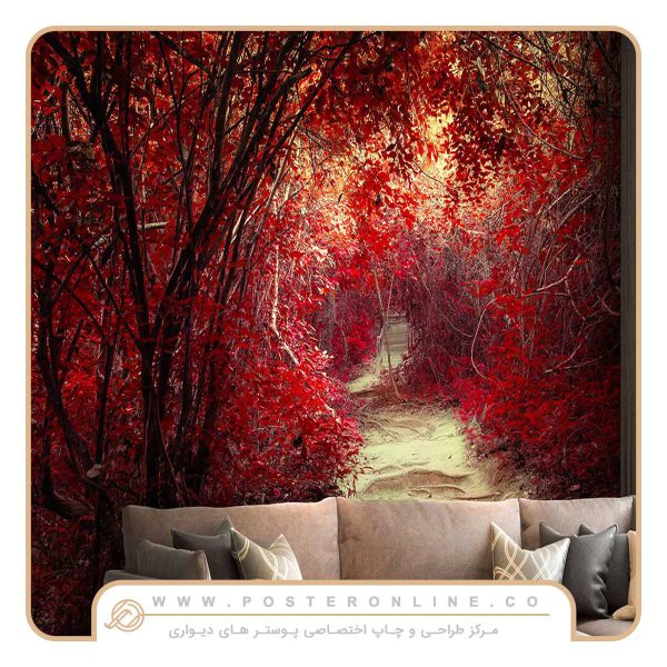 پوستر دیواری منظره پاییزی درختان قرمز رنگ