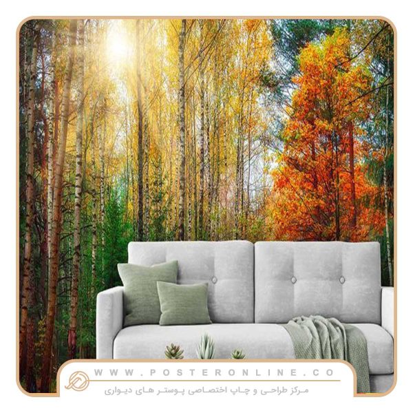 پوستر دیواری منظره پاییز طرح جنگل و نور