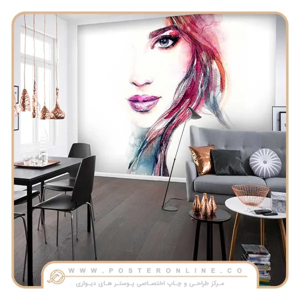 پوستر دیواری نقاشی رنگی چهره زن