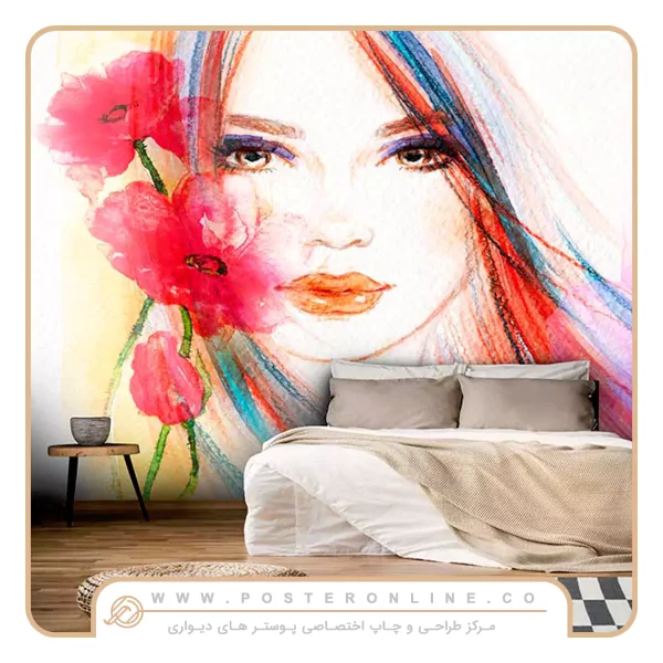 پوستر دیواری نقاشی چهره دختر زیبا