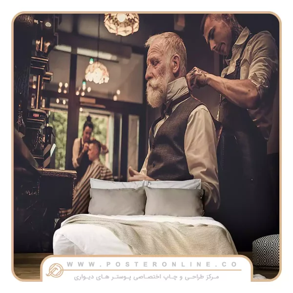 پوستر دیواری آرایشگاه مردانه طرح آرایشگر درحال کار