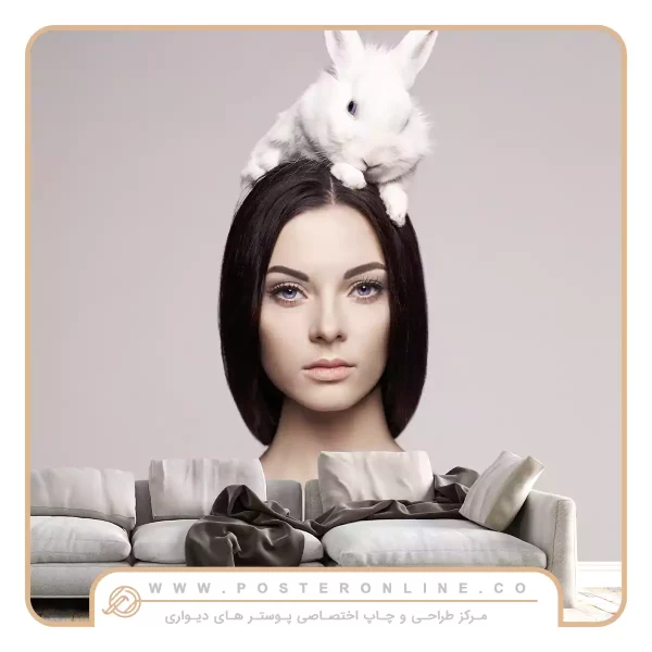 پوستر دیواری تصویر چهره زن و خرگوش